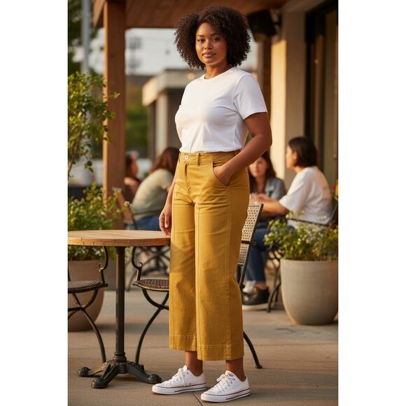 LOFT Pants - Loft Women's Mustard Yellow Cropped Jeans, Size 32/14,High Waist, Wide Leg